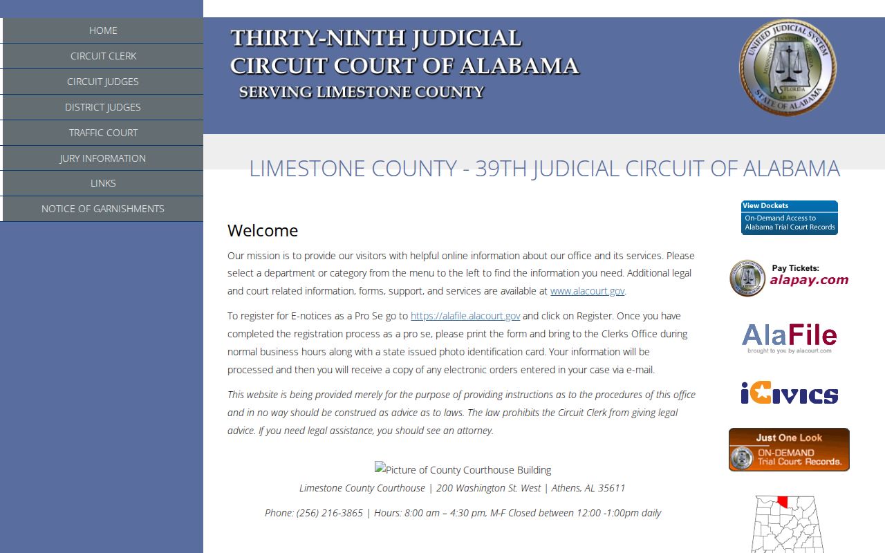 Limestone County arrest court record and disposition access page