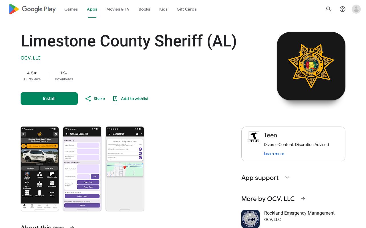 Limestone County Sheriff's Most Wanted Android app listing