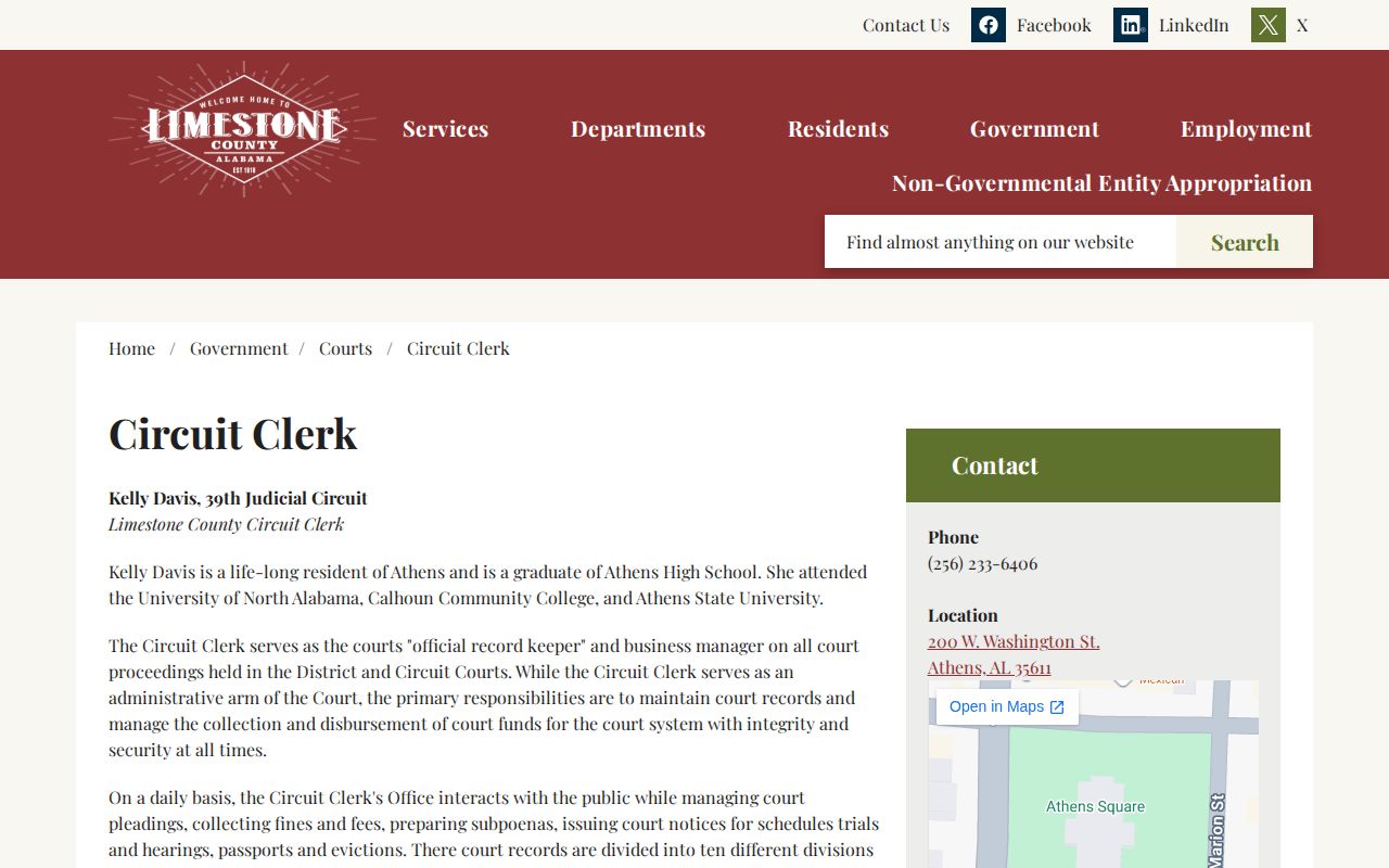 Limestone County warrant check official Circuit Clerk contact route
