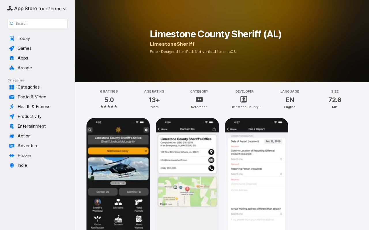 Limestone County Sheriff's Most Wanted official iOS app route