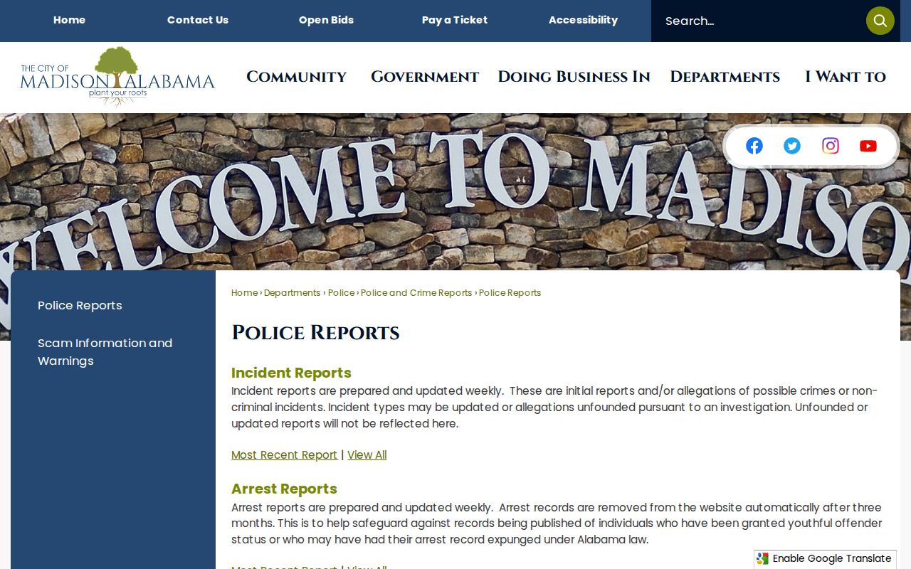Madison official weekly police arrest report page for booking leads